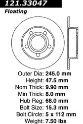 Centric C-Tek Standard Brake Rotors for 1996-2001 A4 QUATTRO, 1999-2005 PASSAT - 121.33047