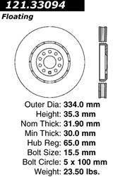 Centric C-Tek Standard Brake Rotors for 2004-2006 TT QUATTRO - 121.33094