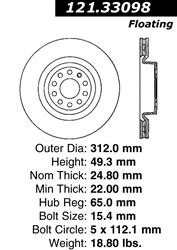 Centric 125.33098 Front Disc Brake Rotor Fits Select: 2009-2014 VOLKSWAGEN JETTA, 2009-2018 VOLKSWAGEN TIGUAN