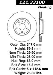 Centric C-Tek Standard Brake Rotors for 2005-2011 A6 QUATTRO - 121.33100