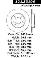 Centric C-Tek Standard Brake Rotors for 2001-2008 A4, 2002-2004 A4 QUATTRO - 121.33106