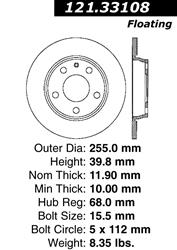Centric C-Tek Standard Brake Rotors for 2001-2008 A4, 2002-2006 A4 QUATTRO - 121.33108
