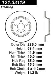 Centric C-Tek Standard Brake Rotors for 2008-2009 TT, 2009-2015 TT QUATTRO - 121.33119