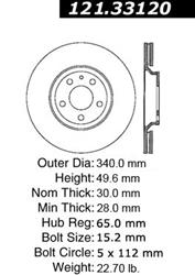 Centric C-Tek Standard Brake Rotors for 2008-2009 TT QUATTRO - 121.33120