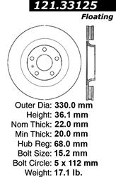 Centric C-Tek Standard Brake Rotors for 2010 S4, 2008-2011 S5 - 121.33125