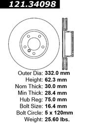 Centric C-Tek Standard Brake Rotors for 2007-2018 X5, 2011-2019 X6 - 121.34098