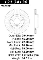 Centric C-Tek Standard Brake Rotors for 2011-2016 COOPER COUNTRYMAN, 2013-2016 COOPER PACEMAN - 121.34136