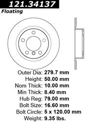 Centric C-Tek Standard Brake Rotors for 2011-2016 COOPER COUNTRYMAN, 2013-2016 COOPER PACEMAN - 121.34137