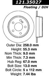Centric C-Tek Standard Brake Rotors for 1994-1996 C220, 1997-1998 C230, 1994-1995 C280 - 121.35027