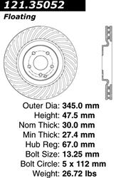 Centric C-Tek Standard Brake Rotors for 2003-2006 CLK500, 2007-2009 CLK550, 2005-2010 SLK55 AMG - 121.35052