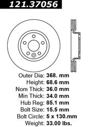 Centric C-Tek Standard Brake Rotors for 2008 CAYENNE, 2008-2009 TOUAREG - 121.37056