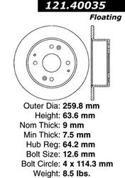 Centric C-Tek Standard Brake Rotors for 1995-1998 TL - 121.40035