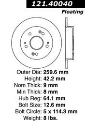 Centric C-Tek Standard Brake Rotors for 2006-2015 CIVIC, 2013-2015 ILX, 1997-2001 PRELUDE - 121.40040