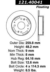 Centric C-Tek Standard Brake Rotors for 1998-2002 ACCORD, 1998-1999 CL - 121.40041
