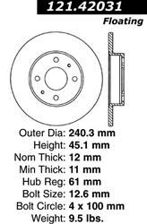 Centric C-Tek Standard Brake Rotors for 1987-1989 PULSAR NX, 1986-1990 SENTRA - 121.42031