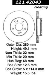 Centric C-Tek Standard Brake Rotors for 1996-1999 I30, 1989-1999 MAXIMA - 121.42043
