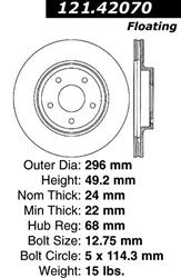 Centric C-Tek Standard Brake Rotors for 2002-2006 ALTIMA, 2002-2004 I35, 2002-2003 MAXIMA - 121.42070