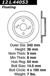Centric C-Tek Standard Brake Rotors for 1987-1991 COROLLA, 1988 NOVA, 1990-1992 PRIZM - 121.44053
