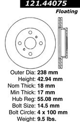 Centric C-Tek Standard Brake Rotors for 1996-1998 PASEO, 1991-1998 TERCEL - 121.44075
