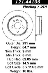 Centric C-Tek Standard Brake Rotors for 1995-1999 AVALON - 121.44106