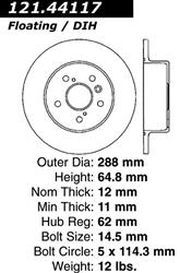 Centric C-Tek Standard Brake Rotors for 2000-2004 AVALON - 121.44117
