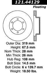 Centric C-Tek Standard Brake Rotors for 2003-2009 4RUNNER, 2007-2014 FJ CRUISER, 2005-2023 TACOMA - 121.44129