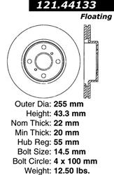 Centric C-Tek Standard Brake Rotors for 2004-2006 XA, XB - 121.44133