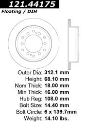 Centric C-Tek Standard Brake Rotors for 2010-2023 4RUNNER, GX460, 2010-2014 FJ CRUISER - 121.44175