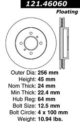Centric C-Tek Standard Brake Rotors for 2002-2007 LANCER, 1998-2002 MIRAGE - 121.46060