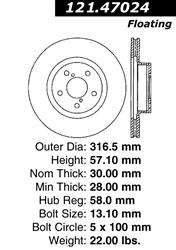 Centric C-Tek Standard Brake Rotors for 2014-2018 FORESTER, 2005-2014 LEGACY, 2010-2014 OUTBACK - 121.47024