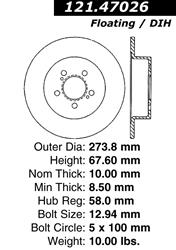 Centric C-Tek Standard Brake Rotors for 2005-2009 LEGACY, OUTBACK - 121.47026