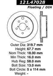 Centric C-Tek Standard Brake Rotors for 2006-2007 B9 TRIBECA, 2008-2014 TRIBECA - 121.47028