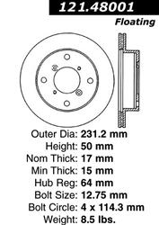 Centric C-Tek Standard Brake Rotors for 1989-2001 METRO, SWIFT - 121.48001