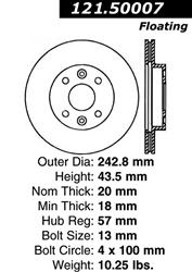 Centric C-Tek Standard Brake Rotors for 1994-2000 SEPHIA, 2000 SPECTRA - 121.50007
