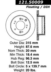 Centric C-Tek Standard Brake Rotors for 2003-2006 SORENTO - 121.50009