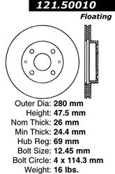 Centric C-Tek Standard Brake Rotors for 2002-2006 OPTIMA, 2004-2005 SONATA - 121.50010