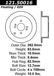 Centric C-Tek Standard Brake Rotors for 2006-2007 ACCENT, RIO5, 2006-2011 RIO - 121.50016