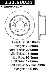 Centric C-Tek Standard Brake Rotors for 2007-2009 SORENTO - 121.50020