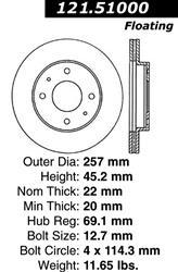 Centric C-Tek Standard Brake Rotors for 1989-1998 SONATA - 121.51000