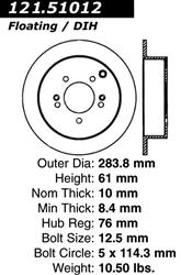 Centric C-Tek Standard Brake Rotors for 2001-2006 SANTA FE, 2005-2016 SPORTAGE, 2005-2015 TUCSON - 121.51012