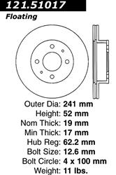 Centric C-Tek Standard Brake Rotors for 2003-2005 ACCENT - 121.51017
