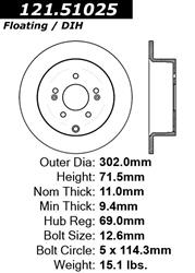 Centric C-Tek Standard Brake Rotors for 2007-2009 SANTA FE - 121.51025