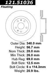Centric C-Tek Standard Brake Rotors for 2010-2016 GENESIS COUPE - 121.51036