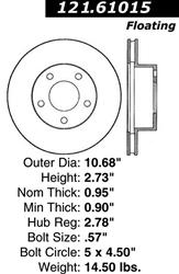 Centric C-Tek Standard Brake Rotors for 1975-1978 GRANADA, MONARCH, 1977-1980 VERSAILLES - 121.61015