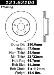 Centric C-Tek Standard Brake Rotors for 2007-2010 COBALT, 2007-2009 G5 - 121.62104