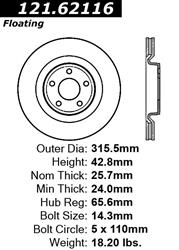 Centric C-Tek Standard Brake Rotors for 2007-2010 COBALT, 2009-2010 HHR - 121.62116