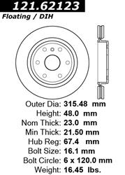 Centric C-Tek Standard Brake Rotors for 2011 9-4X, 2010-2016 SRX - 121.62123