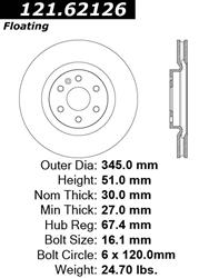 Centric C-Tek Standard Brake Rotors for 2011 9-4X, 2010-2016 SRX - 121.62126