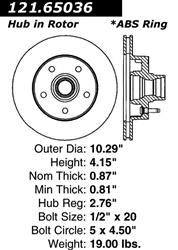 Centric C-Tek Standard Brake Rotors for 1993-1994 EXPLORER, NAVAJO - 121.65036
