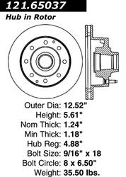 Centric C-Tek Standard Brake Rotors for 1992-1994 E-250 ECONOLINE, E-350 ECONOLINE, E-350 ECONOLINE CLUB WAGON - 121.65037